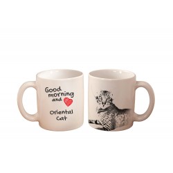Gato oriental - una taza con un gato. "Good morning and love...". Alta calidad taza de cerámica.