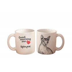 Sfinks - kubek z wizerunkiem kota i napisem "Good morning and love...". Wysokiej jakości kubek ceramiczny.