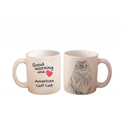 Mug with a cat Good morning and love American Curl. High quality ceramic mug.