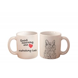 Nebelung - kubek z wizerunkiem kota i napisem "Good morning and love...". Wysokiej jakości kubek ceramiczny.