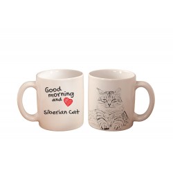 Kot syberyjski - kubek z wizerunkiem kota i napisem "Good morning and love...". Wysokiej jakości kubek ceramiczny.