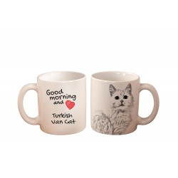 Türkisch Van - ein Becher mit einem Katze. "Good morning and love ...". Hochwertige Keramik überfallen.