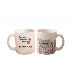 Manx - kubek z wizerunkiem kota i napisem "Good morning and love...". Wysokiej jakości kubek ceramiczny.