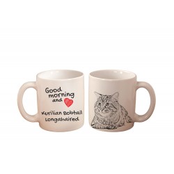 Mug with a cat Good morning and love Kurilian Bobtail longhaired. High quality ceramic mug.