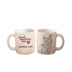 LaPerm - kubek z wizerunkiem kota i napisem "Good morning and love...". Wysokiej jakości kubek ceramiczny.
